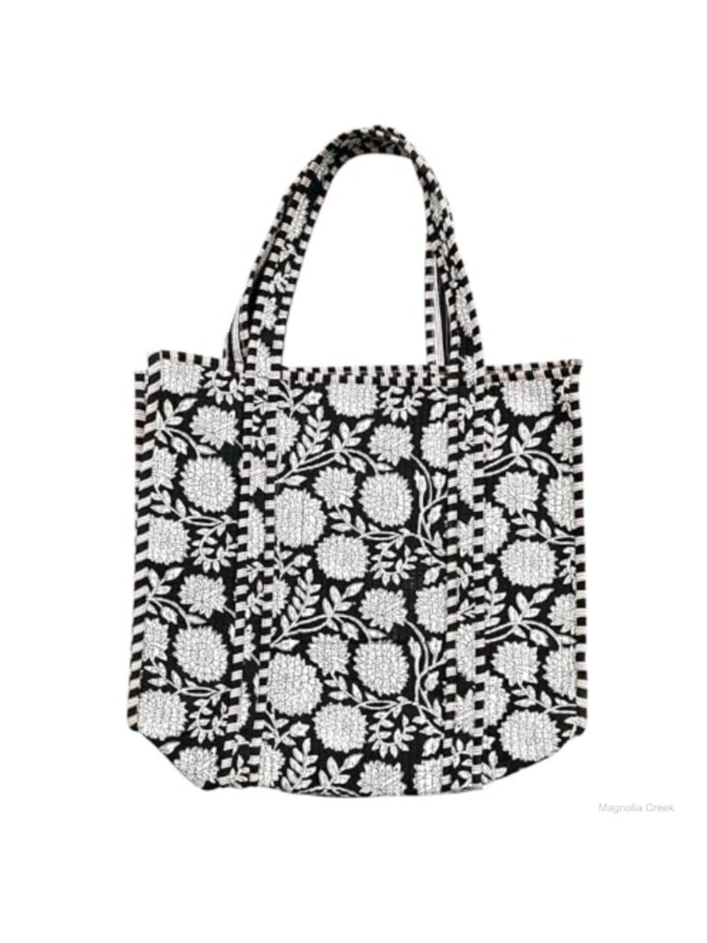 Cotton Quilted Tote Bag Handmade Flower Print Shoulder Bag Everyday Shopping